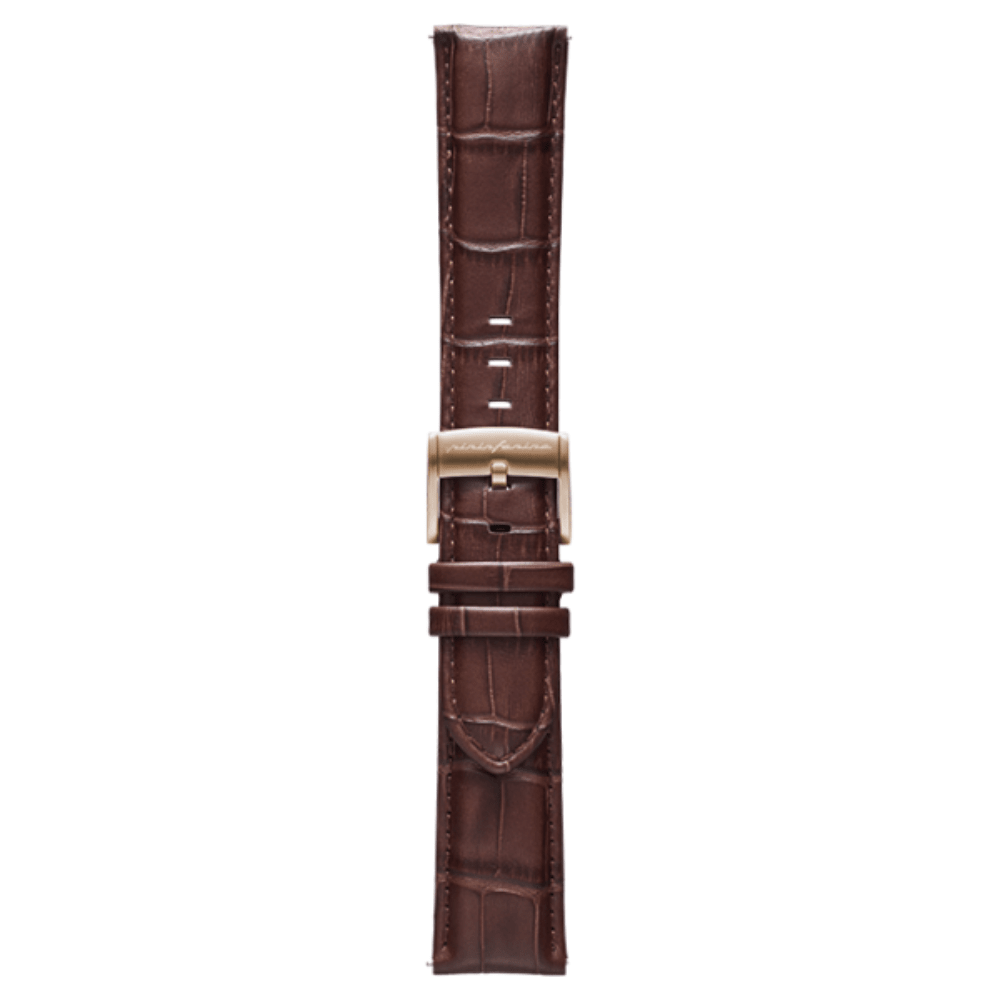 Pininfarina Genuine Italian Leather 22mm Dress Watch Strap – Dark Brown - Rose Gold Buckle - Pininfarina Hybrid Watches EU