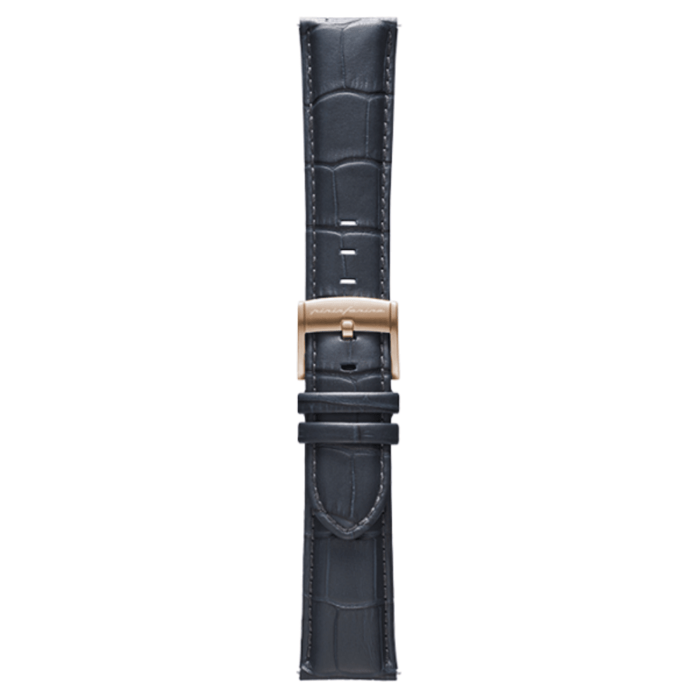 Pininfarina Genuine Italian Leather 22mm Dress Watch Strap – Dark Grey - Rose Gold Buckle - Pininfarina Hybrid Watches EU