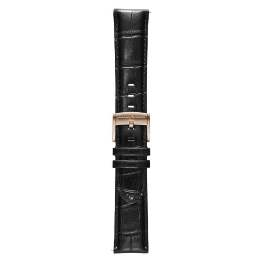 Pininfarina Genuine Italian Leather 22mm Dress Watch Strap – Black - Rose Gold Buckle - Pininfarina Hybrid Watches EU