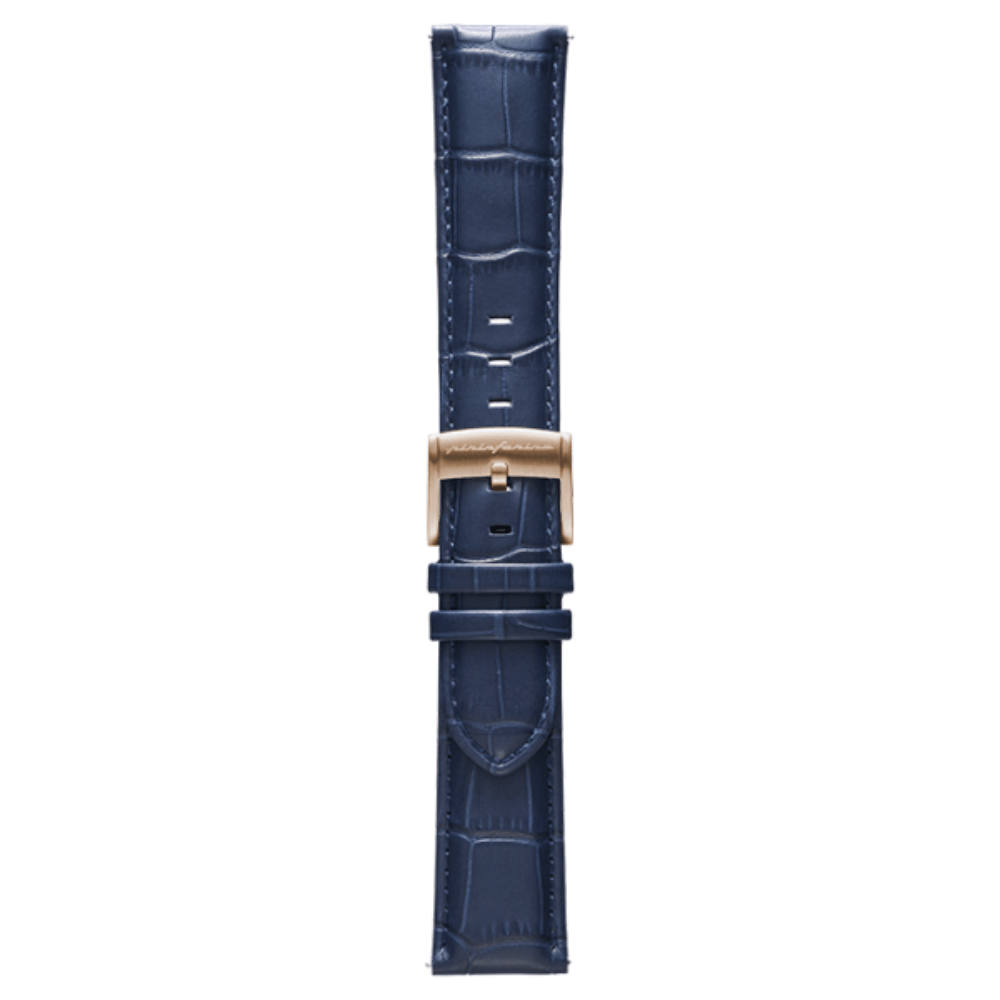 Pininfarina Genuine Italian Leather 22mm Dress Watch Strap – Dark Blue - Rose Gold Buckle - Pininfarina Hybrid Watches EU